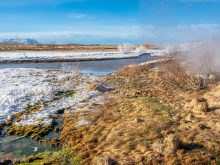 Scene in Deildartunguhver hot spring, Iceland