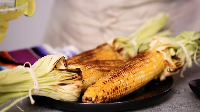 Step by step. Making Mexican corn on the cob Elote