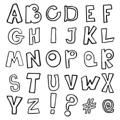 Set of doodle letters. Alphabet.