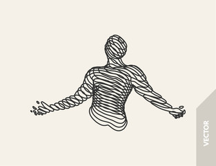 3d model of man. Vector illustration. Wire connection to virtual reality.