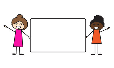 Две различные девочки держат плакат