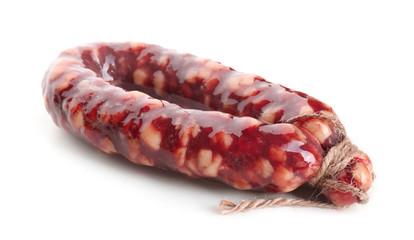 Smoked sausage on white background