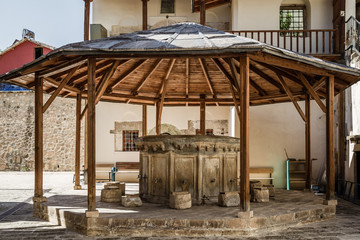 View of an Ablution Fountain for Islamic Prayers in a Mosque Backyard