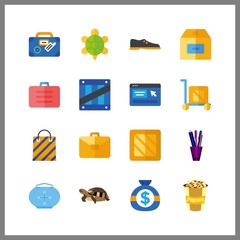 16 bag icon. Vector illustration bag set. turtle and popcorn icons for bag works