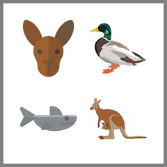 animals vector icons set. duck, shark and kangaroo in this set.
