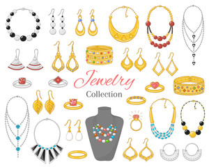 Fashionable jewelry collection, vector illustration.