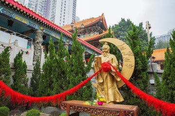 Hong Kong - March 20, 2016:Statue of Yue Lao, or old man under the moon, chinese god of marriage