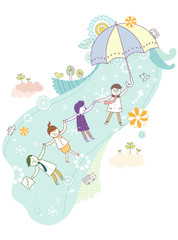 Umbrellas and people