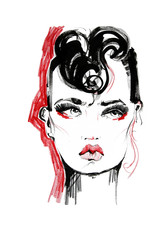 green, gothic, texture, confidence, cool, art, hand, design, sad, power, lines, black, artistic, self, lady, illustration, sketch, fashion, painting, lips, pencil, portrait, stylish, face, modern, hai