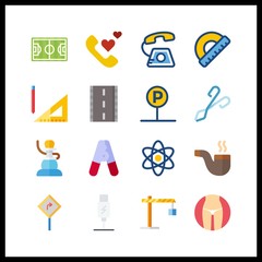 16 line icon. Vector illustration line set. protractor and pipe icons for line works