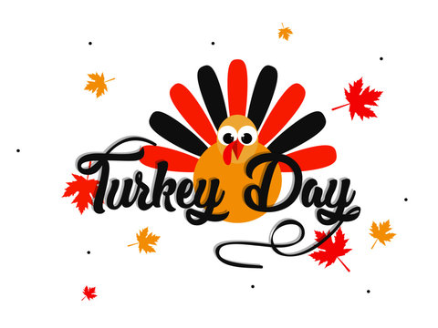 Turkey Day Celebration Background With Cute Turkey and Autumn Leaves.