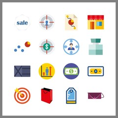 16 market icon. Vector illustration market set. tag and bag icons for market works