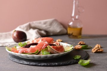 Delicious fig salad on slate plate