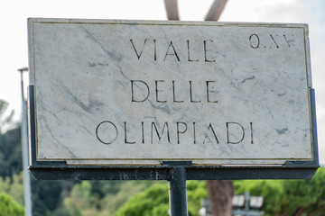 Obraz premium Viale delle Olimpiadi street name sign in Rome, Italy