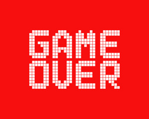 white game over logo in pixel art style