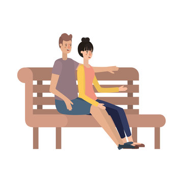 couple lovers sitting on wooden chair