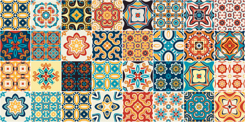Traditional ornate portuguese decorative tiles azulejos. - obrazy, fototapety, plakaty