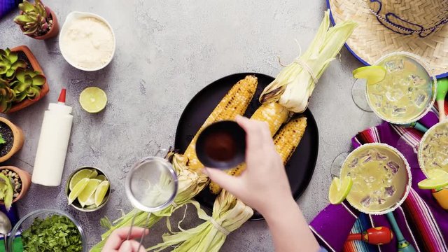 Step by step. Making Mexican corn on the cob Elote