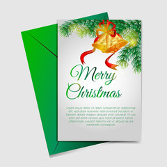 Christmas card with Christmas tree and jingle bells