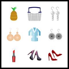 set icons set. jeans, visage, foot and necklace graphic works