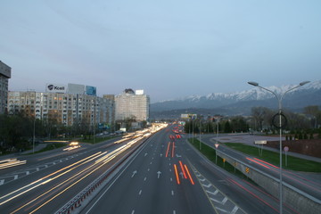 high frequence traffic in the middle of Almaty Kazahstan in the early evening high speed drivers