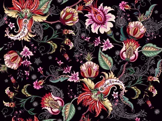 Fotobehang Paisley Tropische fantasie bloemen naadloos patroon