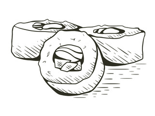 Sushi rolls, hand drawn vector illustration.