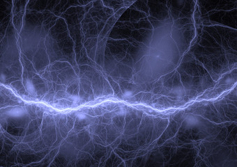 Blue lightning, abstract and power concept