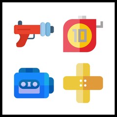 4 tape icon. Vector illustration tape set. band aid and blaster icons for tape works