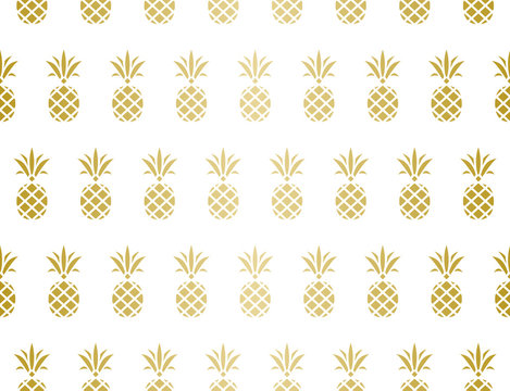 Modern Pineapple Background. Golden Pattern Endless.