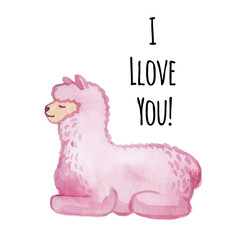 Llama and alpaca collection of cute hand drawn illustrations, cards and design for nursery design, poster, greeting card. Llamas or alpacas clip-art. Cute animals illustration.