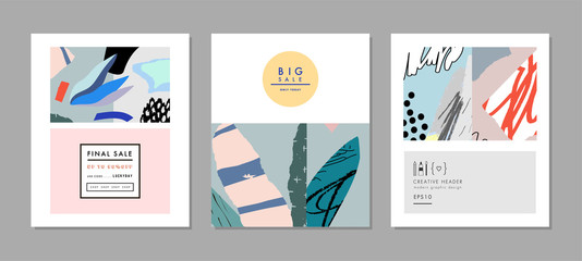 Creative Sale headers or banners with discount offer. Art posters. Design for seasonal  clearance. It can be used in advertising, web design, graphic design. 