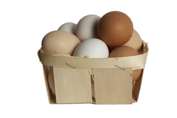 eggs in a basket on white isolated  background