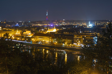 Fototapeta na wymiar Panorama of Prague, night lights
