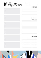 Weekly Planner. Organizer and Schedule with place for Notes, Goals and To Do List. Template design. Vector