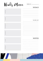 Weekly Planner. Organizer and Schedule with place for Notes, Goals and To Do List. Template design. Vector