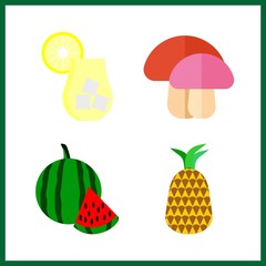 slice vector icons set. pineapple, watermelon, lemonade and mushroom in this set.