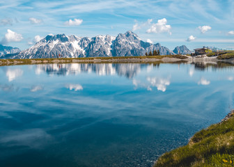 Beautiful alpine view at Leogang - Tyrol - Austria with reflections