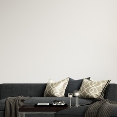 Interior Wall Gallery Mockup with Sofa and Decoration