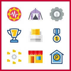 9 place icon. Vector illustration place set. settings and tent icons for place works