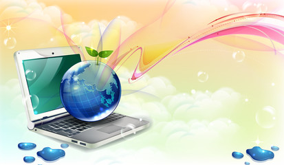 Computer laptop vector with globe
