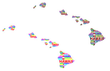 Sketch Hawaii (United States of America) letter text map, Hawaii map - in the shape of the continent, Map State of Hawaii - color vector illustration