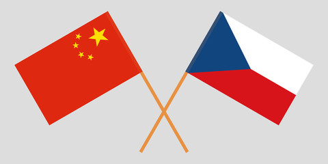 Crossed  flags of Czech Republic and China. Official colors. Correct proportion. Vector