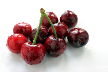 cherry ripe on a light background, closeup , berry of the season