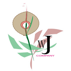 Logo design Calla lilies, marsh flowers WJ letter, template