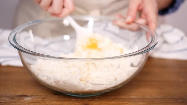 Step by step. Mixing ingredients to make dough for empanadas