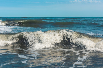 Powerful sea waves breaking, natural background