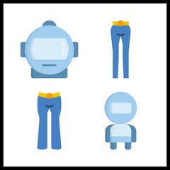 4 suit icon. Vector illustration suit set. trousers and astronaut icons for suit works