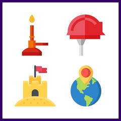 4 building icon. Vector illustration building set. bunser burner and sand castle icons for building works