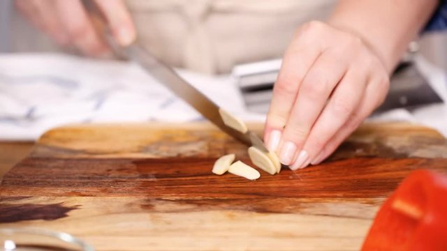Time lapse. Step by step. Cutting vegetables to make filling for empanadas